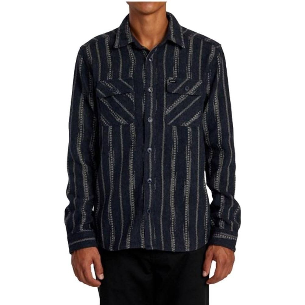 RVCA Mens Large Indigo Blanket Flannel‎ Button Up Wool Blend Western Regular Fit